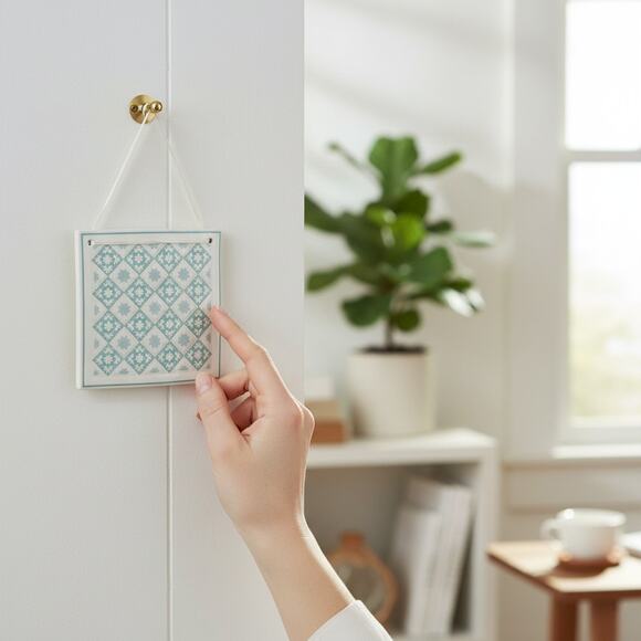 Hill Design Maple Star Quilt Ceramic Ornament-Blue White-Wall Tile-Vintage-Farm - Picture 2 of 6